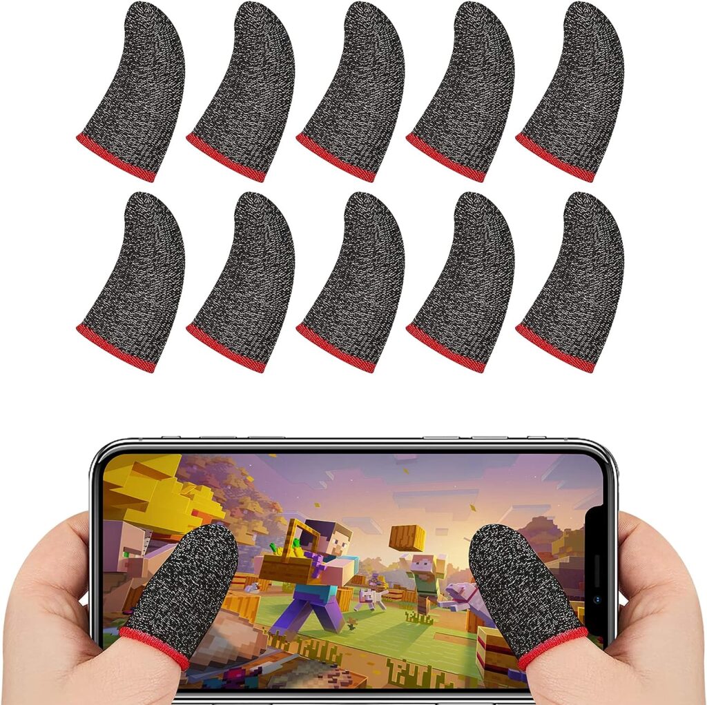 10PCS Finger Sleeve for PUBG Mobile Game, 0.3mm Silver Fiber, Smooth Feel, Anti-Sweat, Extremely Thin Fit All Touchscreen Devices Gamer Thumb Protector/Stabilizer/Compression (Red)