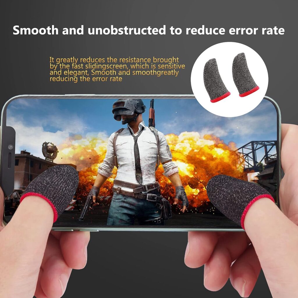 10PCS Finger Sleeve for PUBG Mobile Game, 0.3mm Silver Fiber, Smooth Feel, Anti-Sweat, Extremely Thin Fit All Touchscreen Devices Gamer Thumb Protector/Stabilizer/Compression (Red)
