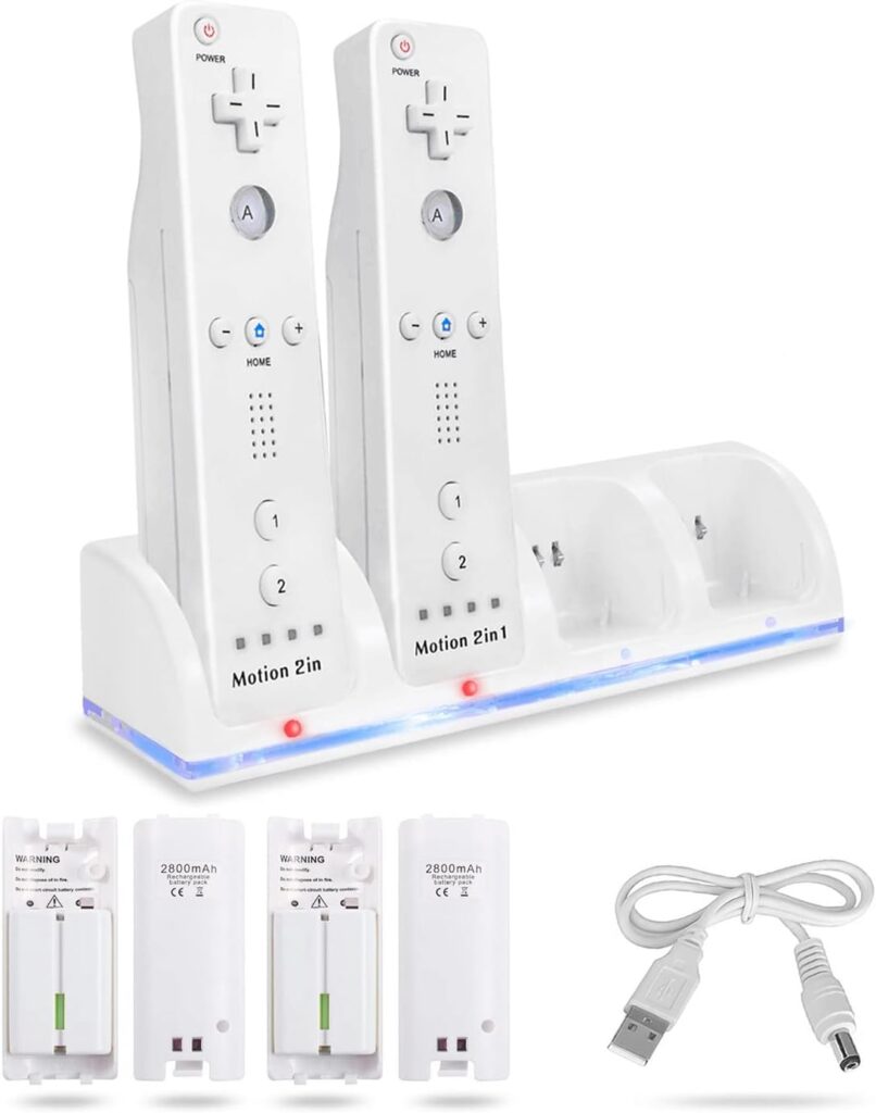 4-in-1 Charging Station for WiiWii U Remote Controller with 4 Rechargeable Battery Packs (4 Port Charging Station+4 pcs 2800mAh Replacement Batteries+USB Cable),Remote Not Included