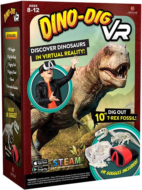 Abacus Brands Dino Dig VR - Virtual Reality Kids Science Kit, Book and Interactive STEM Learning Activity Set