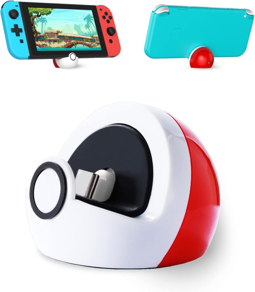 Antank Tiny Charging Stand Compatible with Nintendo Switch/Switch Lite/Switch OLED, Cute Switch Dock Station with USB-C Port, Portable Charger Stand for Switch Games, No Projection, RedWhite