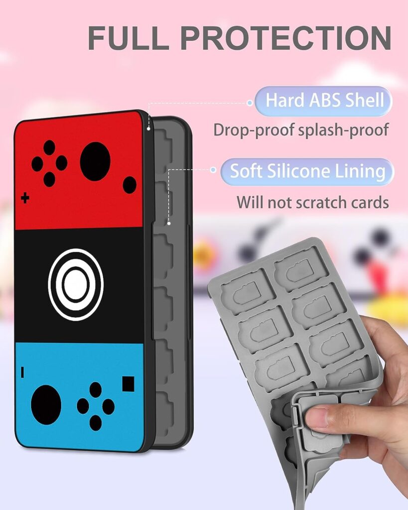 Ayochan for Nintendo Switch Game Case Boys Teens Card Cartridge Box Red Retro Classic Game Storage with 24 Game Card Slots and 24 Micro SD Card Slots for Nintendo Switch/ Lite/ OLED Game Holder