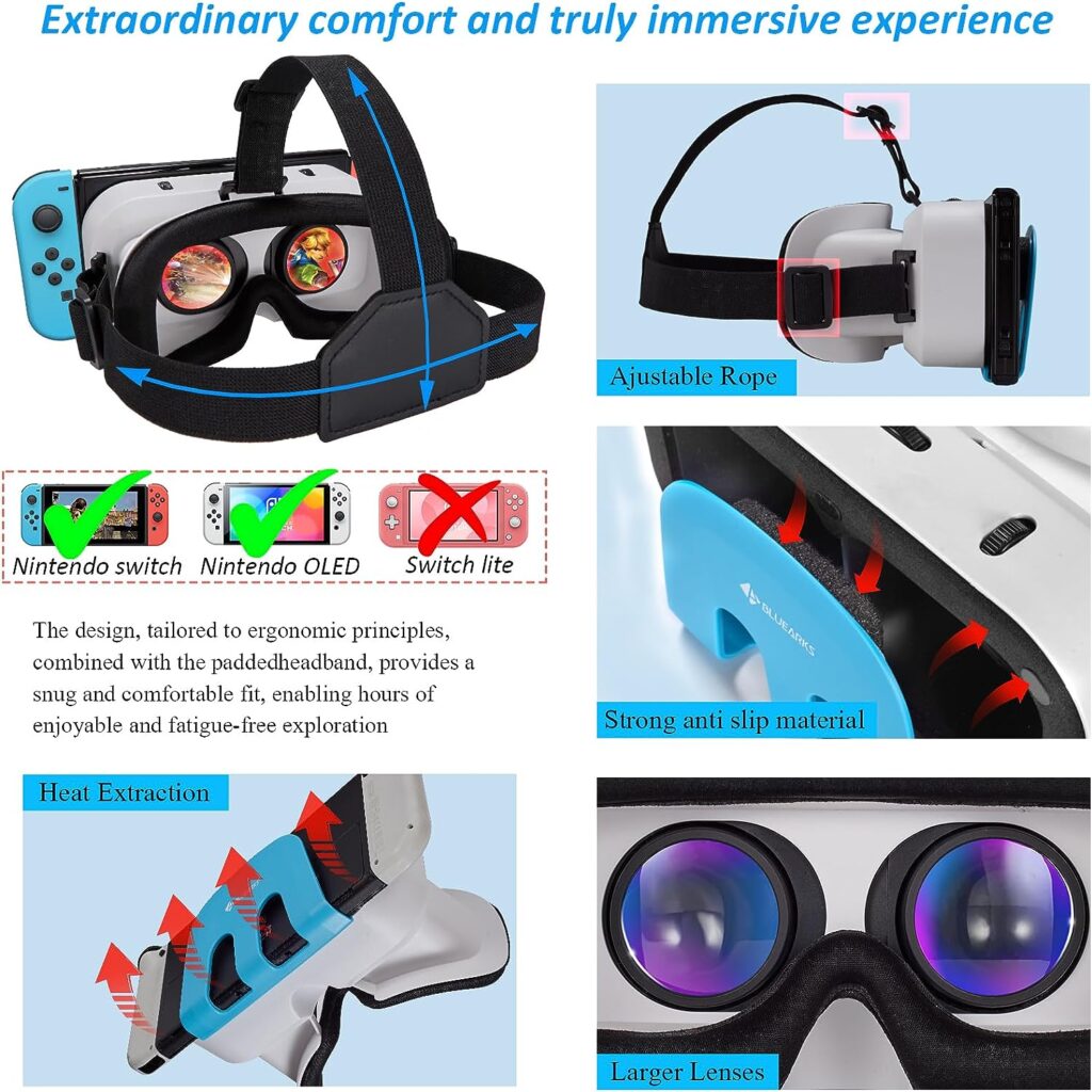 Bluearks VR Headset for Nintendo Switch OLED Model/Nintendo Switch 3D VR (Virtual Reality) Glasses, Switch VR Labo Goggles Headset for Nintendo Switch（White）