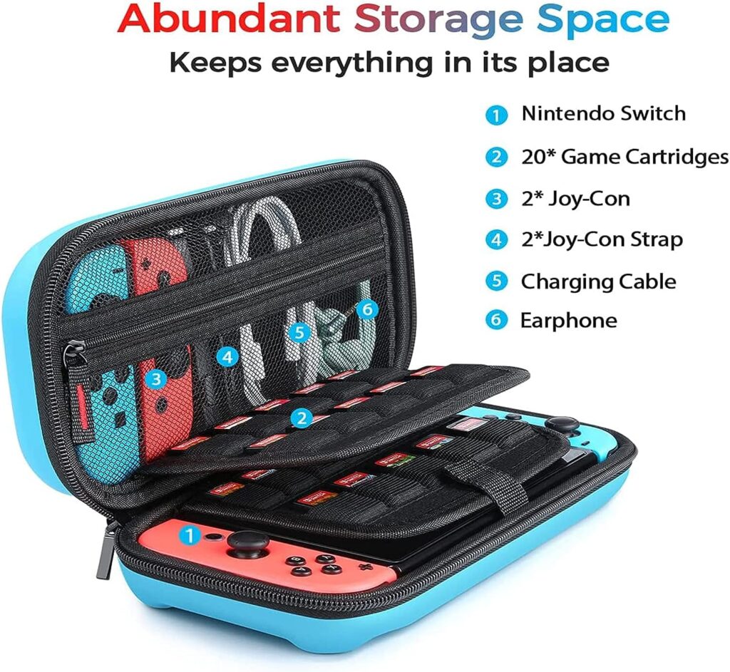 CALLCASE Switch Carrying Case for Nintendo Switch /Switch OLED, Upgraded EVA Portable Travel All Protective Hard Game Case Shell Pouch, Surface Waterproof Game Bag with 20 Game Card Slots -Blue