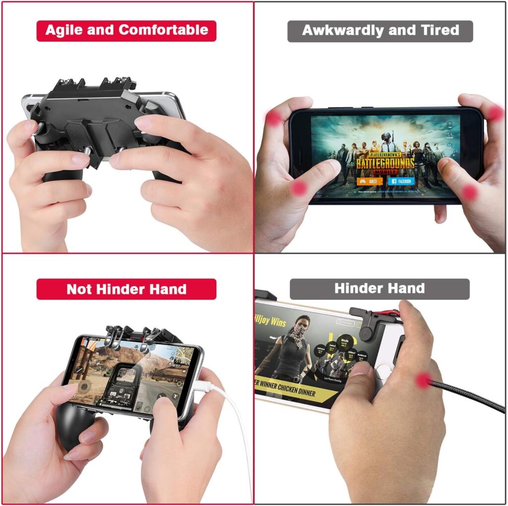 DELAM Mobile Game Controller with L1R1 L2R2 Triggers, PUBG Mobile Controller 6 Fingers Operation, Joystick Remote Grip Shooting Aim Keys for 4.7-6.5 iPhone Android iOS Cellphone Gamepad Accessories