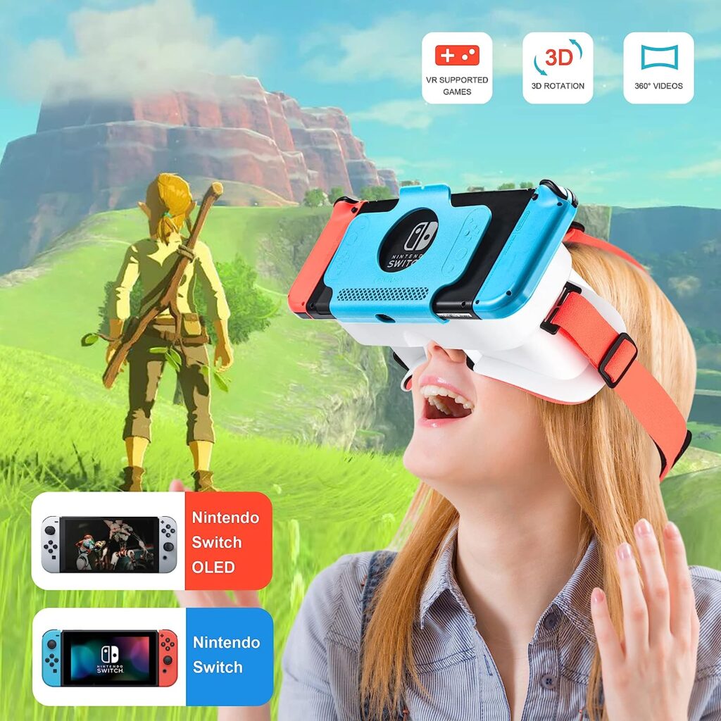DEVASO VR Headset for Nintendo Switch OLED Model/Nintendo Switch 3D VR (Virtual Reality) Glasses, Switch VR Labo Goggles Headset for Nintendo Switch (RedWhite)