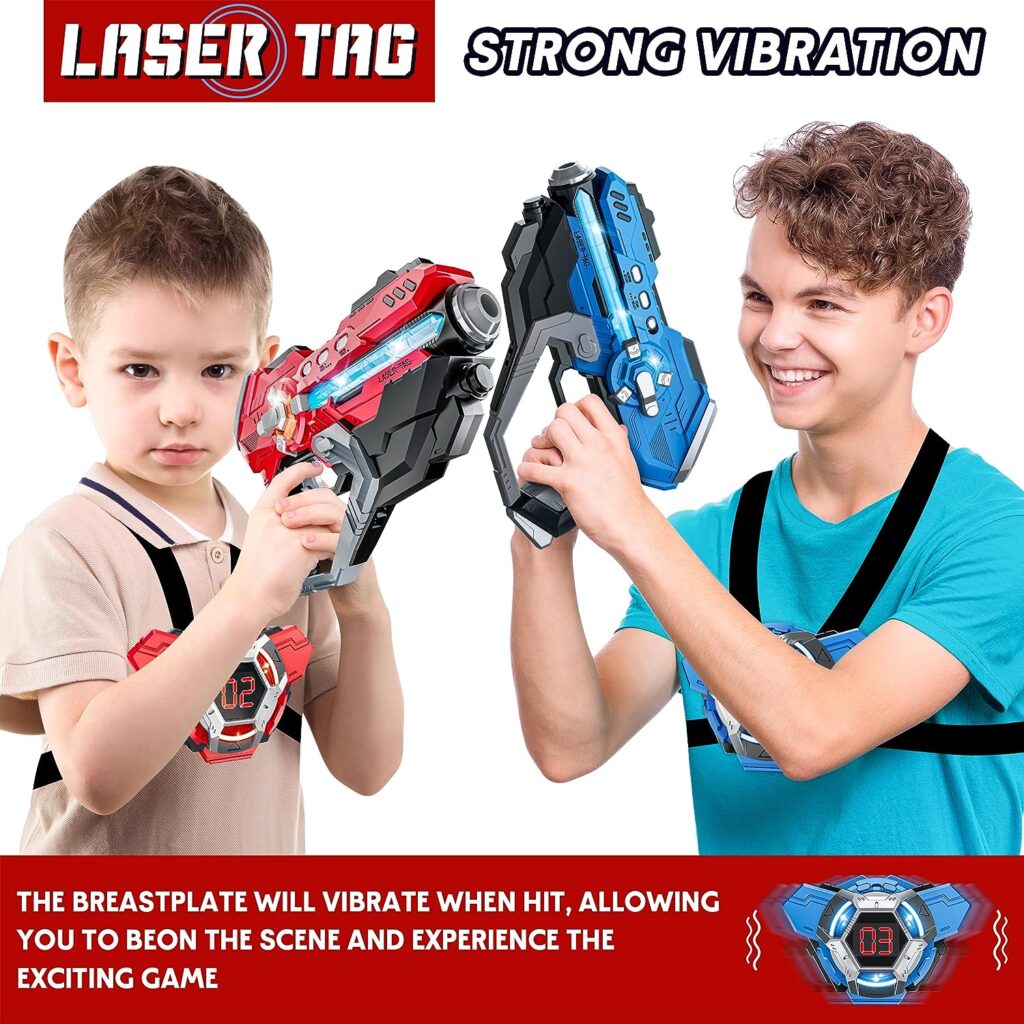Diuerma Laser Tag Set of 2-Infrared Multi Function Laser Gun-2 Guns and 2 Vests-IndoorOutdoor Play Toy-Laser Tag Gifts for Boys Girls Teens and Team-Ages for 6 7 8 9 10 11 12+ Year Old