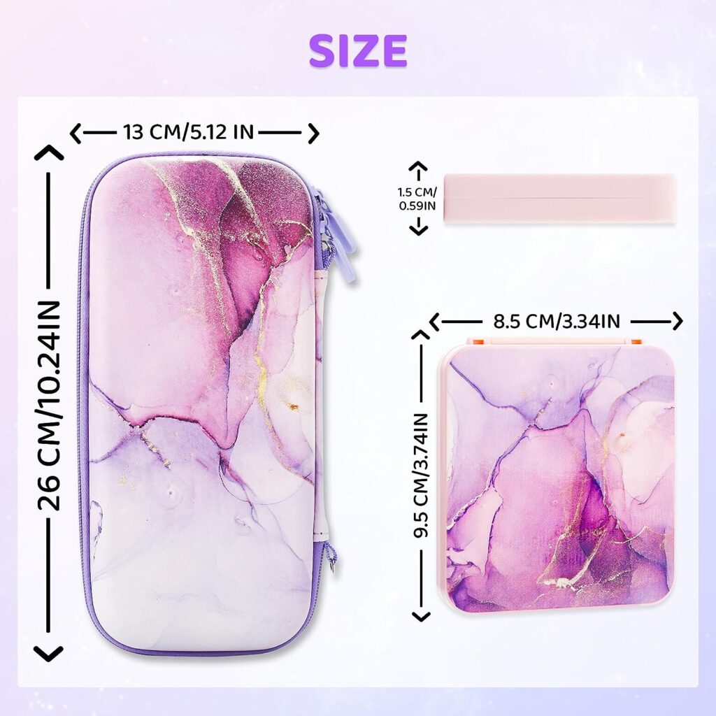 FANPL Carrying Case for Nintendo Switch Switch OLED, Purple Cute Travel Hard Protectiv Cover for Switch with Adjustable Shoulder Strap, Game Card Case, Thumb Grips - Marble