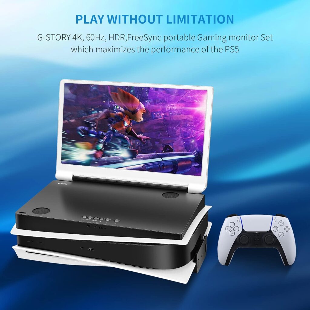 G-STORY 15.6 Inch IPS 4k 60Hz Portable Monitor Gaming Display Integrated with PS5(not Included) 3840×2160 with 2 HDMI Ports,FreeSync,Built-in 2 of Multimedia Stereo Speaker,UL