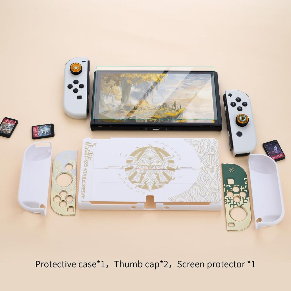 HYPERCASE Dockable Case Compatible with Nintendo Switch OLED, Shockproof Protective Cover Case for Switch Joycon Controller with 2 Thumb Grip Caps, Anti-Scratch Design Skin - Tears of The Kingdom