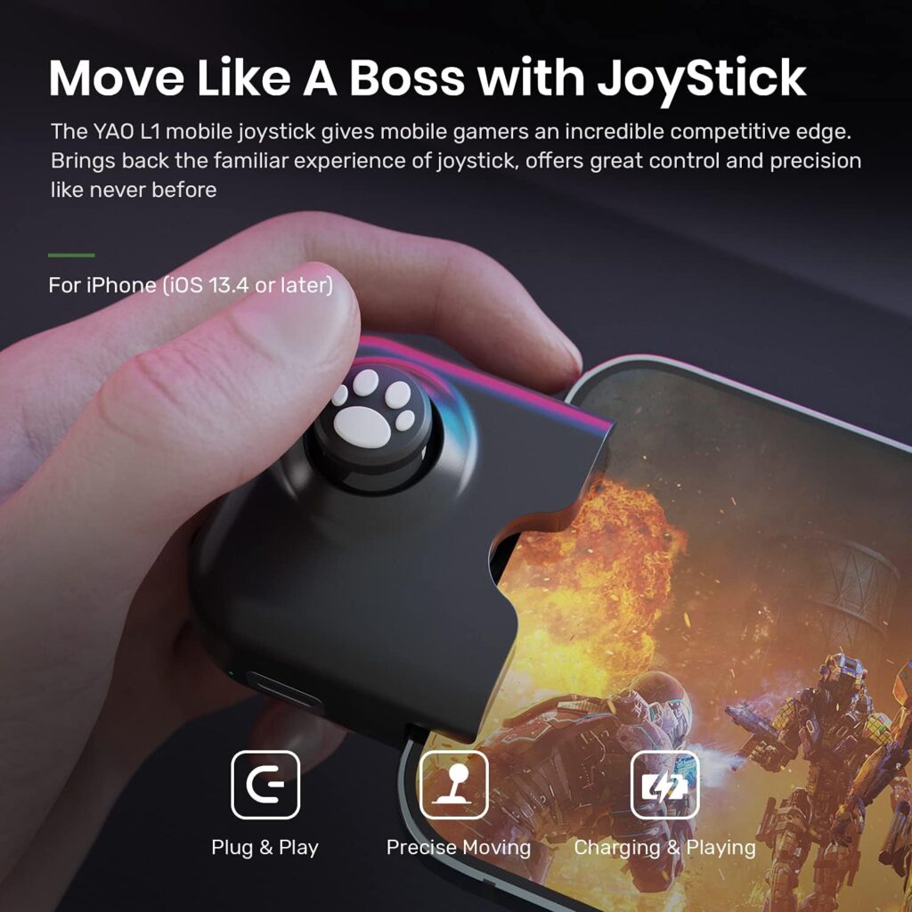 IFYOO Yao L1 PRO Mobile Game Controller Joystick for iPhone (iOS 13.4 or Later, For iOS Mobile Games), Gaming Gamepad Compatible with PUBGG Mobile, Call of Duty Mobile(CODM), Wild Rift, Genshin Impact