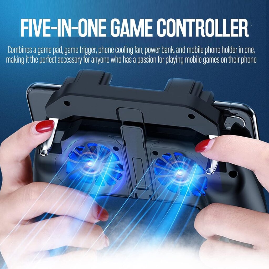 Mobile Game Controller with 4000mAh Power Bank  Cooling Fan, Phone Game Controller with L1R1 Triggers Joystick for PUBG/Call of Duty/Fortnite, Phone Gaming Grip Gamepad for 4.7-7 Android iOS Phone