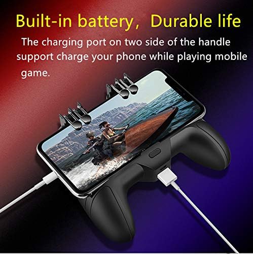 Mobile Game Controller[The Latest Version] 4 Trigger with 4000mAh Power Bank Cooling Fan for PUBG/Call of Duty/Fotnite [6 Finger Operation] L1R1 L2R2 Gamepad Trigger for 4.7-6.5 iOS Android Phone