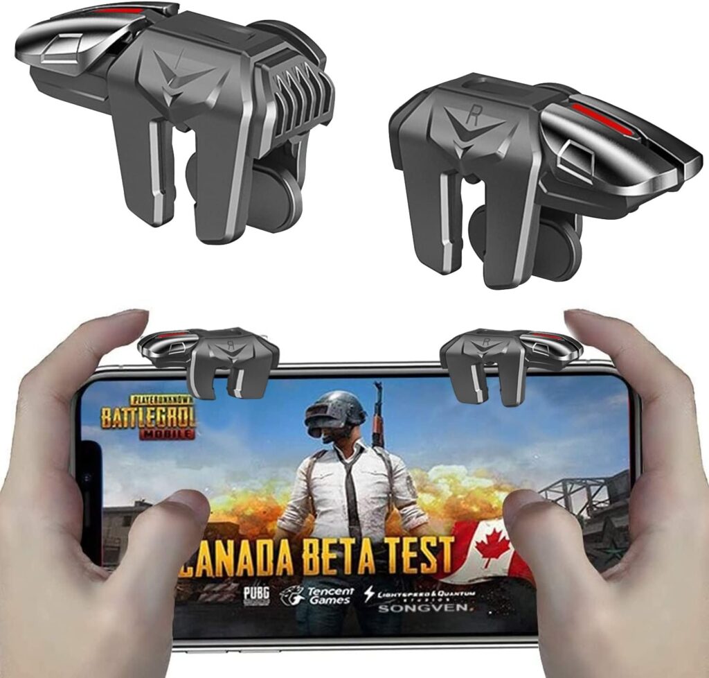 Mobile Triggers, Joystick Aim  Fire Trigger for iPhone and Android Phone, 6 Fingers Operation with Key Layout Diagram Compatible with PUBG/Fornite/Call of Duty/Rules of Survival/Knives Out (black)