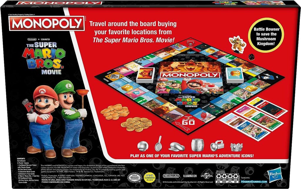 Monopoly The Super Mario Bros. Movie Edition Kids Board Game | Family Games for Super Mario Fans | Includes Bowser Token | Ages 8+ | 2-6 Players