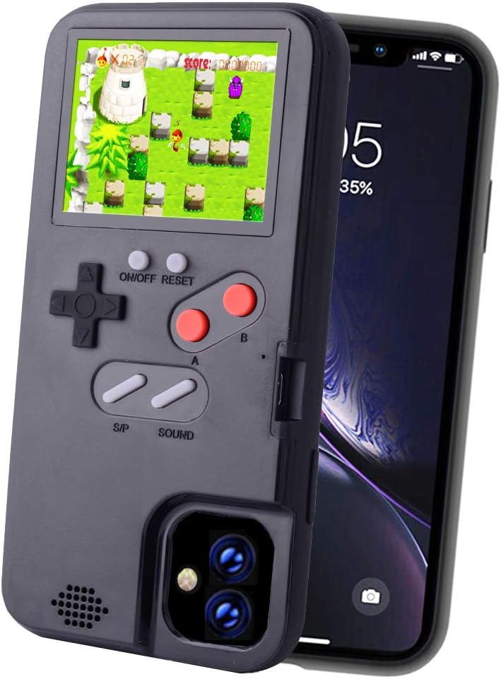 POKPOW Handheld Game Console Phone Case for iPhone 12mini Case with Built in 36 Retro Games Compatible with iPhone 12mini Cover (Black,for iPhone 12 Mini)