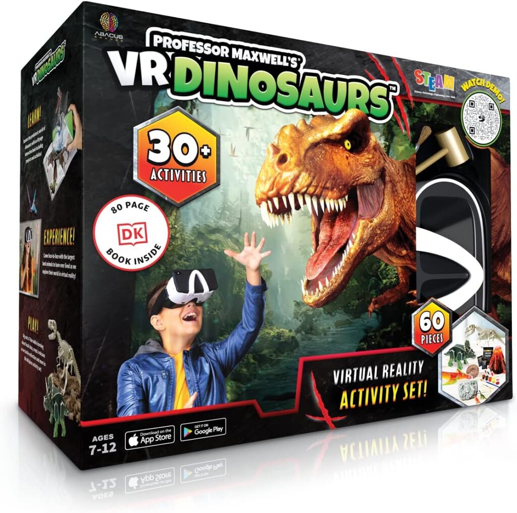 Professor Maxwells VR Dinosaurs - Virtual Reality Kids Science Kit, Book and Interactive STEM Learning Activity Set (Full Version - Includes Goggles)
