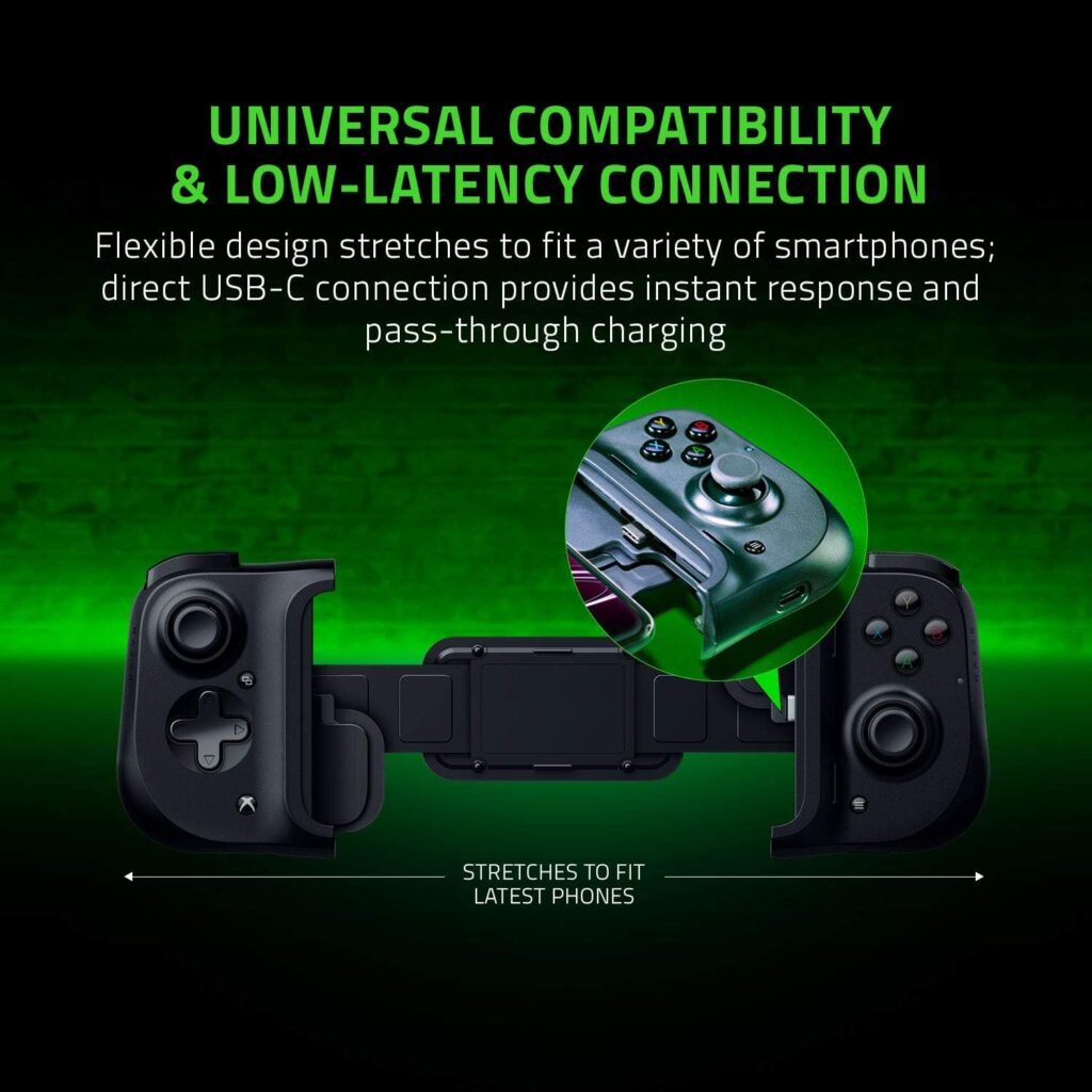 Razer Kishi Mobile Game Controller / Gamepad for Xbox Android USB-C: Game Pass Ultimate, xCloud, Cloud Gaming - Passthrough Charging - Low Latency Phone Controller Grip - Samsung, Pixel,  more