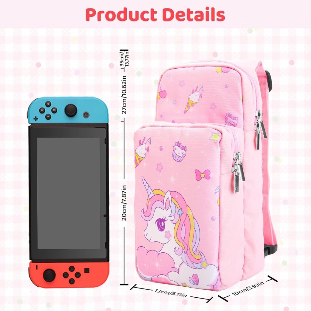 RHOTALL Portable Travel Carrying Case Compatible with Nintendo Switch/Oled/Lite, Large Capacity Shoulder Bag with 12 Slots Game Case, Thumb Grip Caps (Unicorn)
