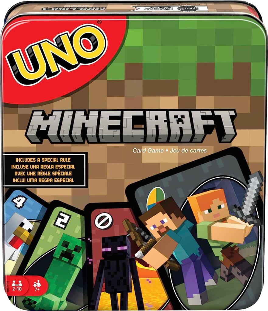 UNO Minecraft Card Game for Family Night with Minecraft-Themed Graphics in a Collectible Tin for 2-10 Players (Amazon Exclusive)