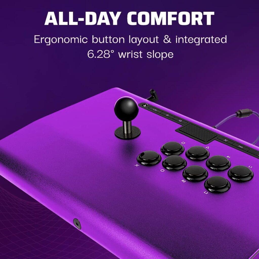Victrix Pro FS Playstation Fight Stick for PS4, PS5, PC, Durable Aluminum, Sanwa Denshi Buttons, Ergonomic Wrist Slope, Detachable Joystick, Tournament Grade for Fighting Games (Purple)