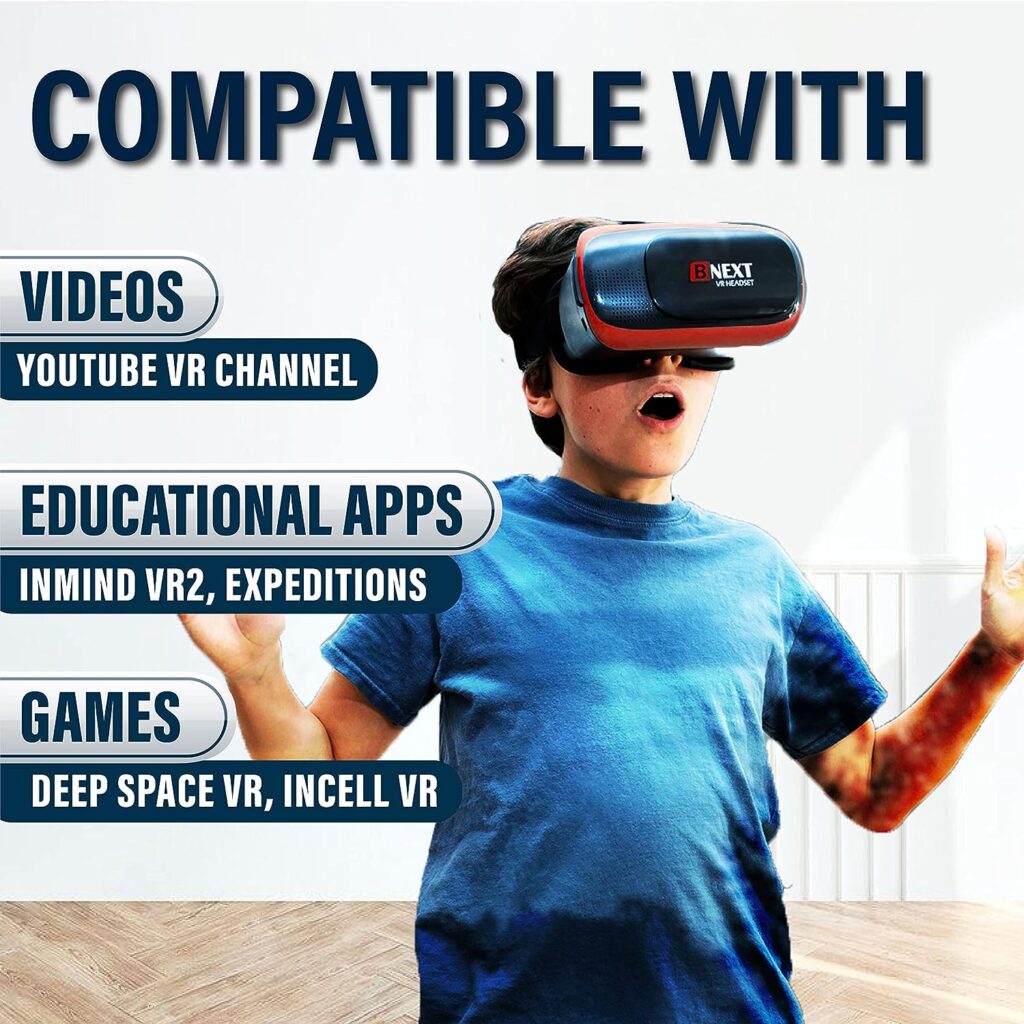 VR Headset Compatible with iPhone  Android - Universal Virtual Reality Goggles for Kids  Adults - Your Best Mobile Games 360 Movies w/Soft  Comfortable New 3D VR Glasses (Red)