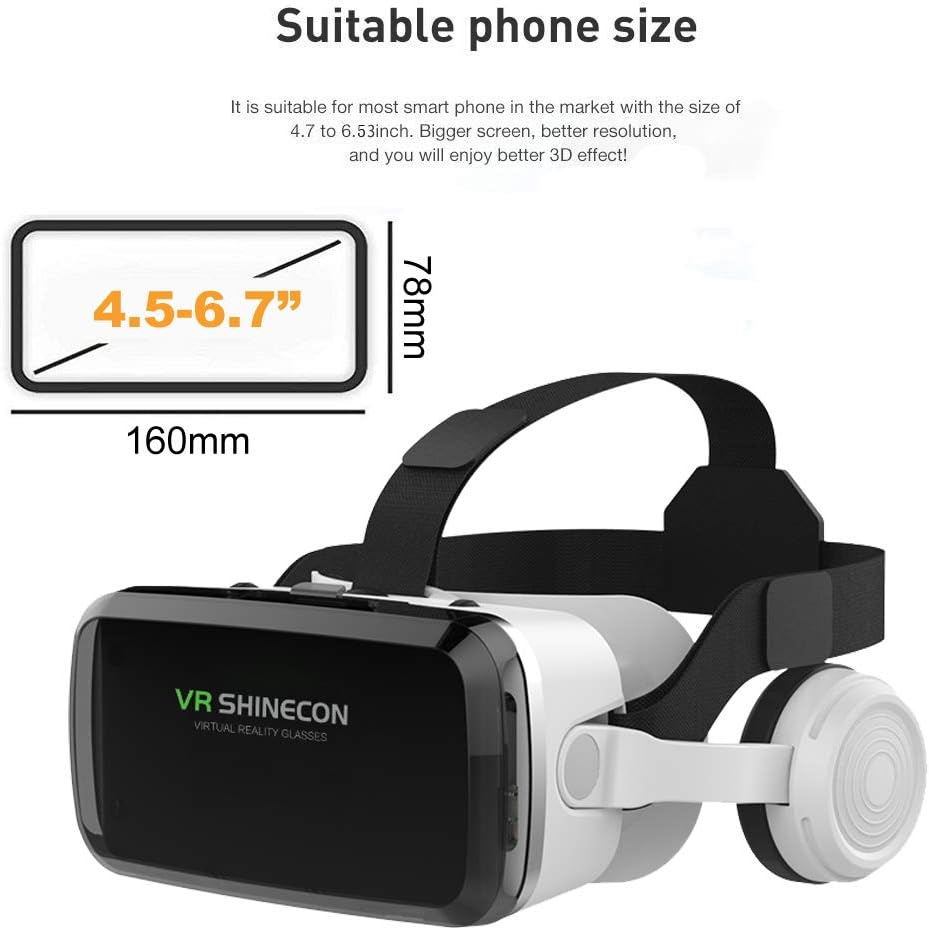 VR SHINECON 3D HD Virtual Reality Headset for Movies and Games VR Glasses Goggles 2K Anti-Blue Lenses, Adjustable Pupil  Object Distance for Phones 4.7-6.7[2021 Newest]