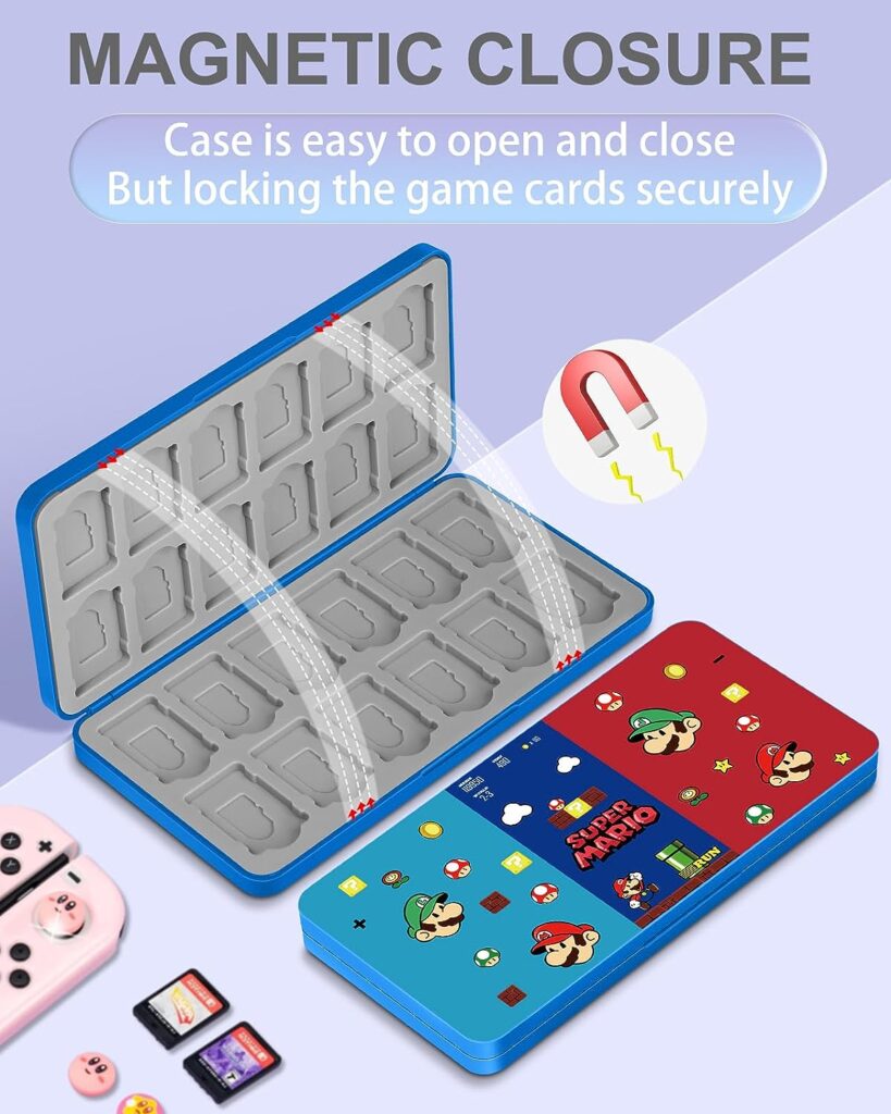Xinocy for Nintendo Switch Game Case with 24 Game Holder Slots and 24 SD Micro Card Slots for Nintendo Switch/Lite/OLED,Cute Cartoon Games Cartridge Cases for Boys Kids Girls Kawaii Storage Box, Maro1
